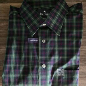 Stafford Men's Green Plaid Shirt